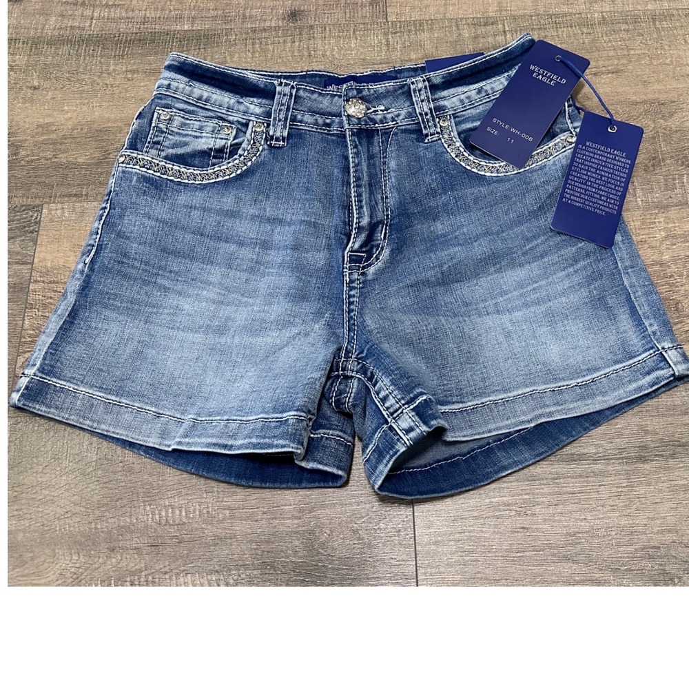 Westfield Eagle Womens Embroidered Rhinestone Denim Shorts Size 11 COMFORTABLE!! - Picture 6 of 8